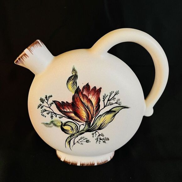 Vintage Unique Form Pitcher Jug Hand Painted Signed by Artist Germany MCM OOAK